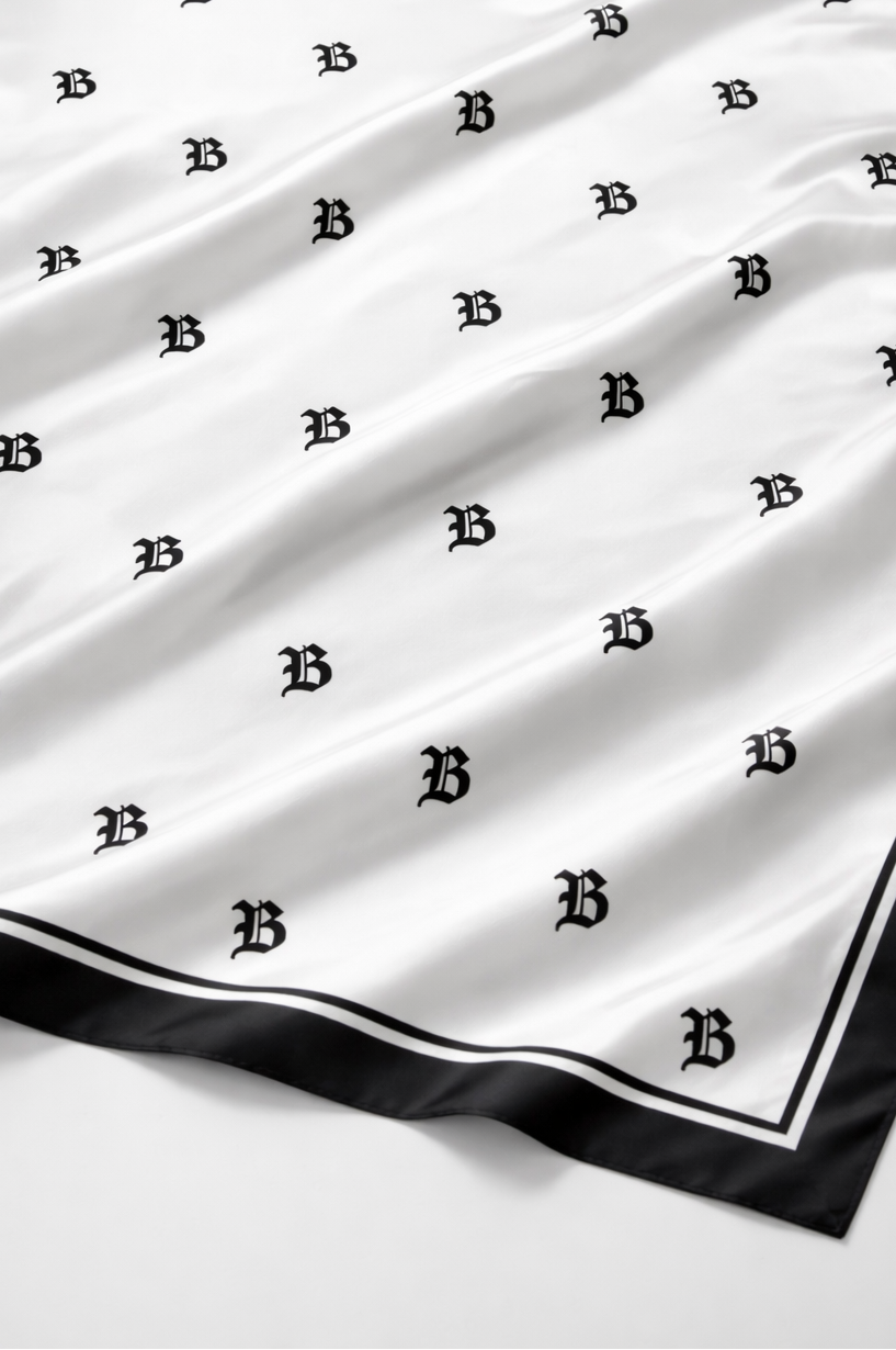 SILK SCARF white 112x112cm - hand stiched