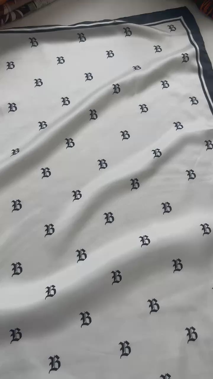 SILK SCARF white 112x112cm - hand stiched