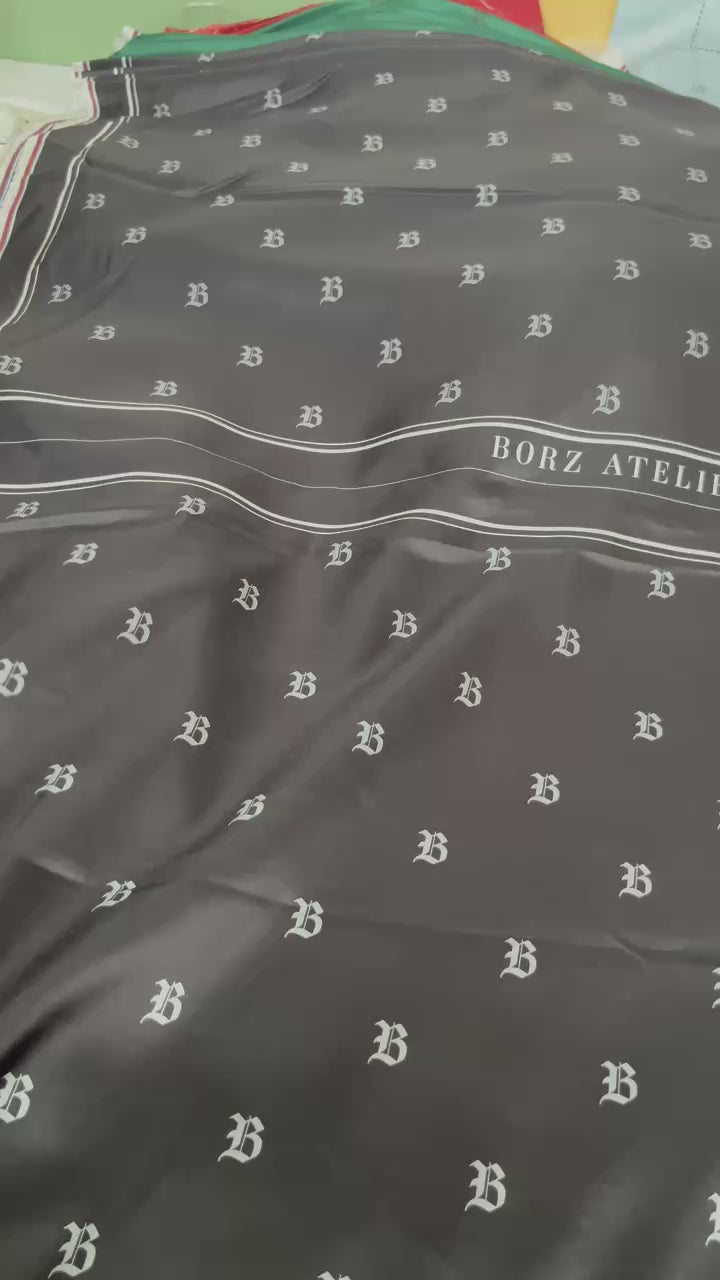 SILK SCARF black 112x112cm - hand stiched - pre-order